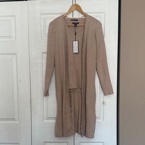 Long Beige Cardigan And Tank Top Two Piece Set Medium
